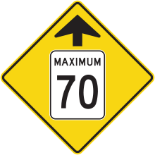 Maximum Speed Ahead sign 70 km/h