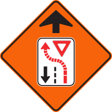 Signal avancé de cédez le passage à la circulation venant en sens inverse
