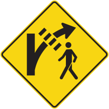 Pedestrian Crossing in a Channelizing Island Ahead sign